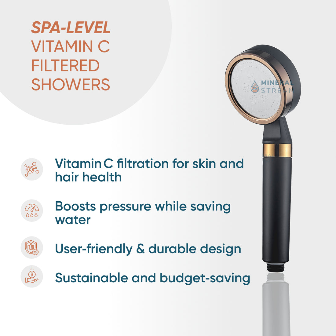 MineralStream™ BLACK Duschkopf - Vitamin C Dual Duschsystem