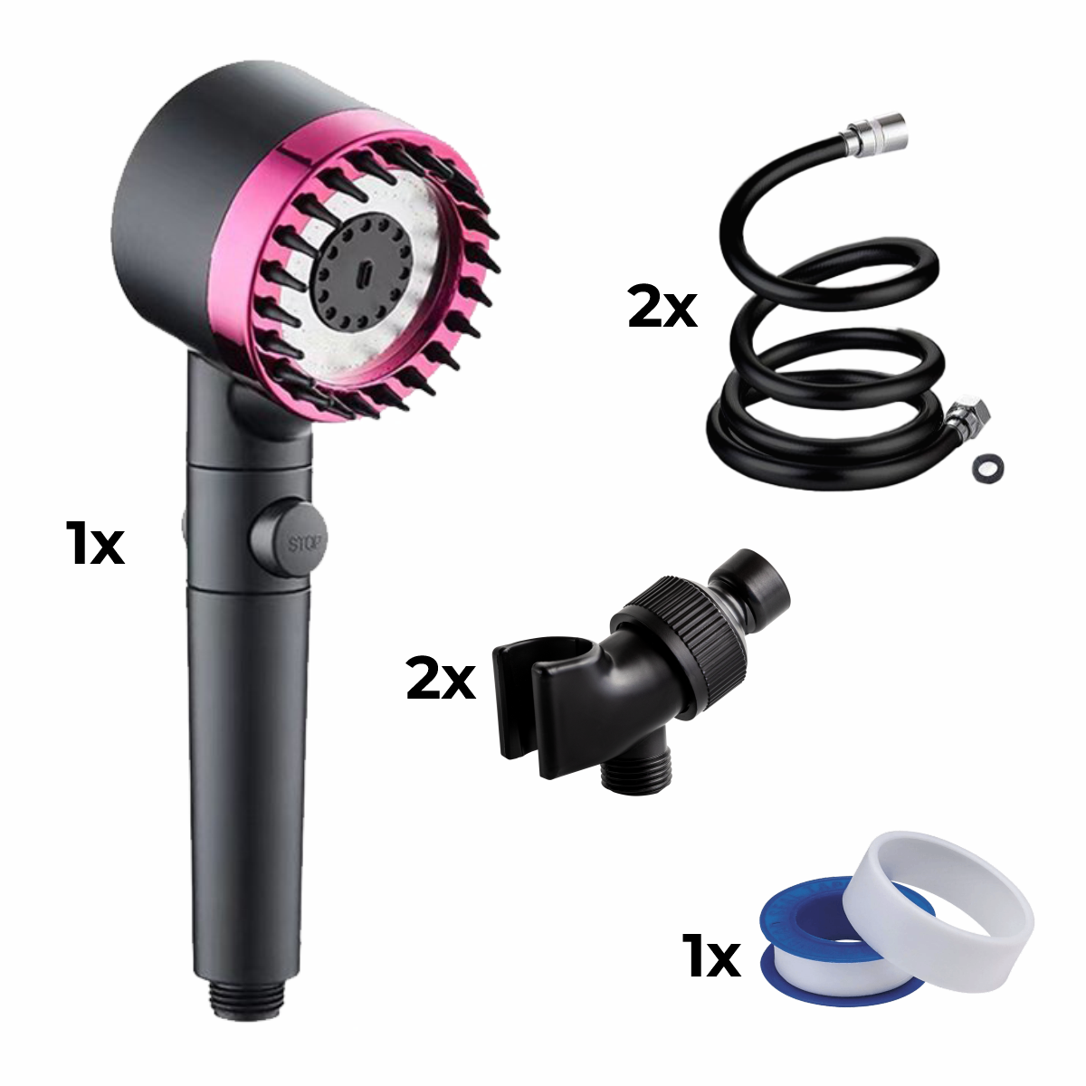 Duschkopf + 2x Schlauch + 2x Adapter + Teflonband