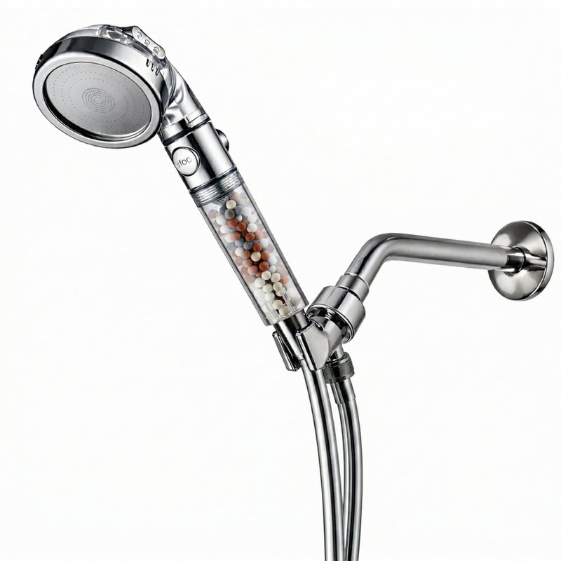 MineralStream Ionic Shower Head 2.0 essentials kit with shower head, hose and wall bracket