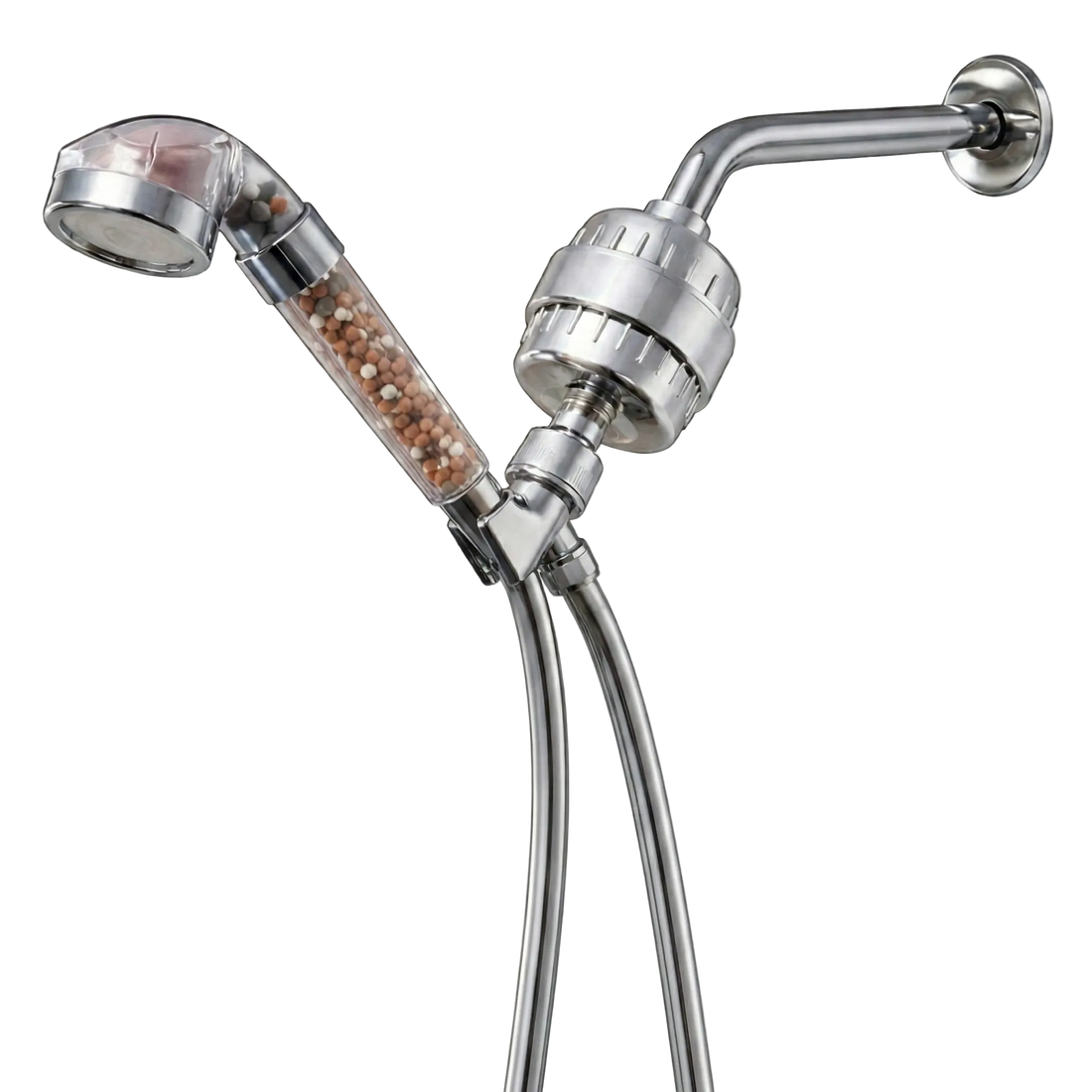 LED Ionic Showerhead Complete Shower Kit - full 5-piece set with head, hose, holder, shower arm and 15-stage filter