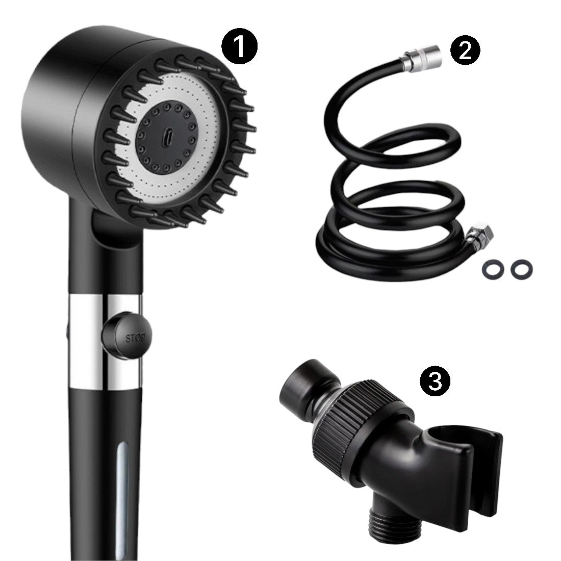 Ultimate Shower Massage Shower Head Shower Essentials Kit Black